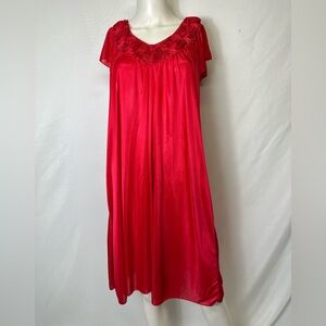 Lati Fashions Intimates - Red Silky Polyester Vintage Nightgown - Size Small